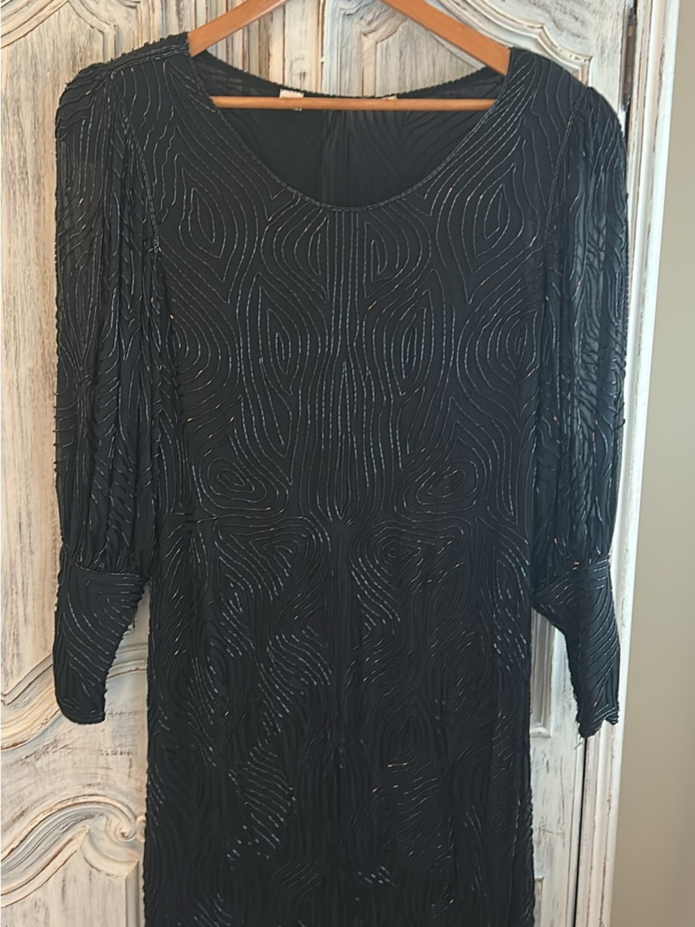 Black Beaded Long Sleeve Evening Dress